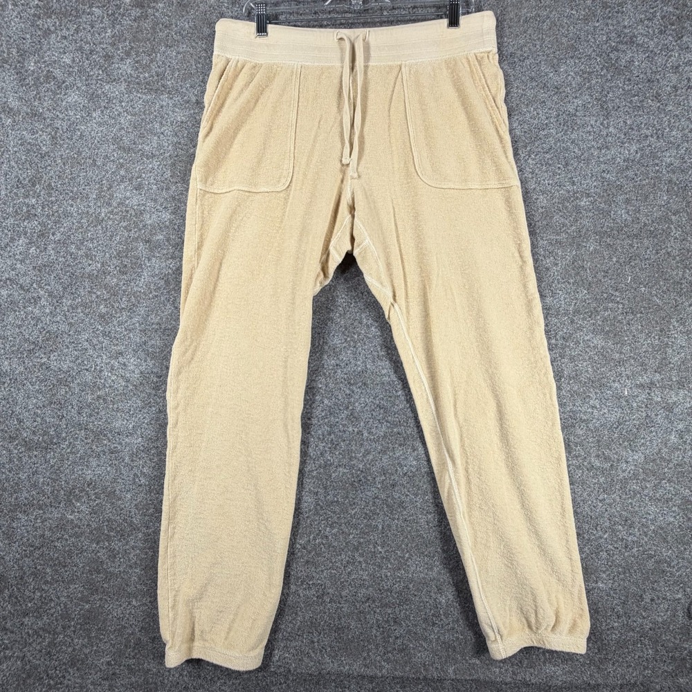 Unsubscribed Slub Terry Jogger Pants Womens L Earth Beige Fleece Patch Pockets